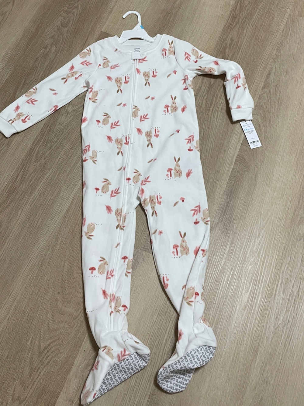 Carter's Cream Bunny & Mushroom Zip Footed Pajama with Pink Accents
